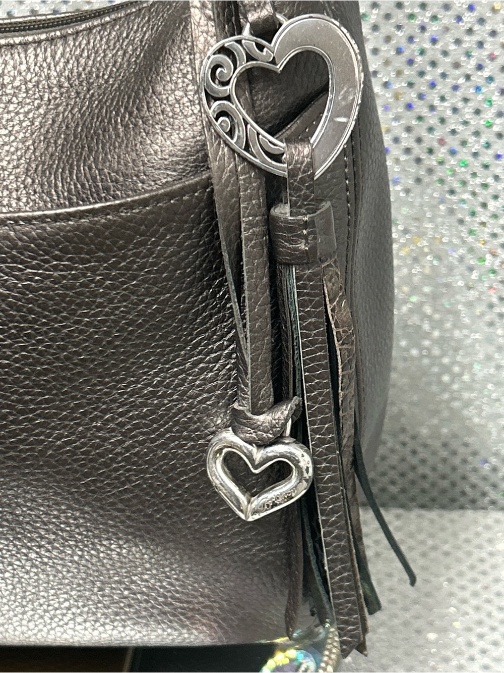 Brighton Black Leather Shoulder Bag with Heart Charms - Picture 8 of 16